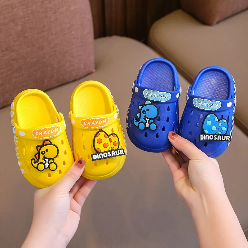 Children\'s Sandals Summer Boys Girls Cartoon Dinosaur Home Slippers Indoor Anti Slip Children\'s Hole Slippers Kids Shoes Sapatos