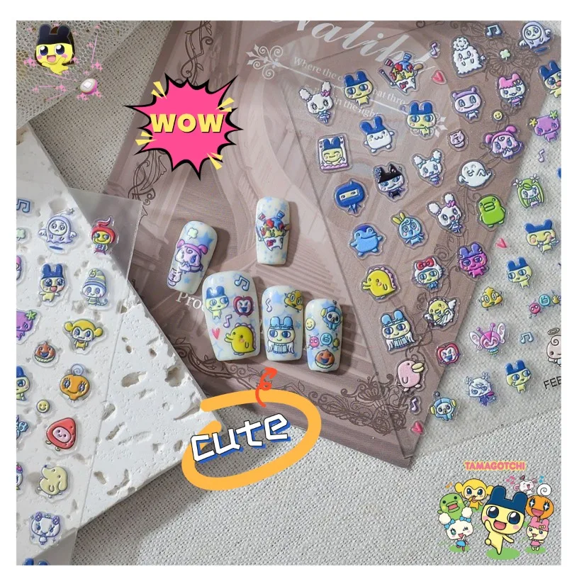 Tamagotchi Mametchi Kuchipatchi Nail Stickers 3D Embossed, High-Appearance Cartoon Cute Student DIY Decorative Stickers