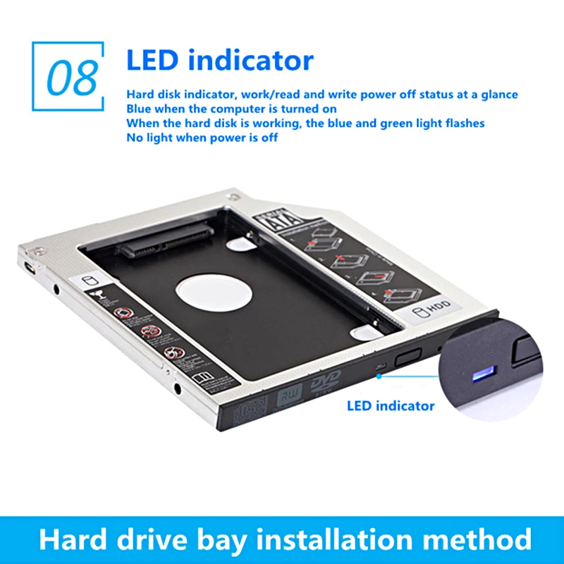 SK 9mm 9.5mm 12.7mm Aluminum Hdd Caddy SATA 3.0 for 2.5\'\' SSD Case Hard Disk Drive Adapter for Laptop PC