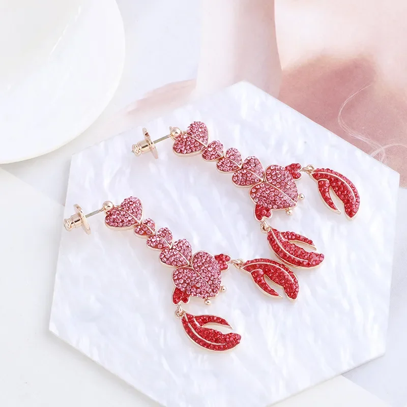 

European And American Jewelry Wholesale Ocean Style Cute Lobster Atmospheric Earrings Red Jewelry For Woman 2022 Trend