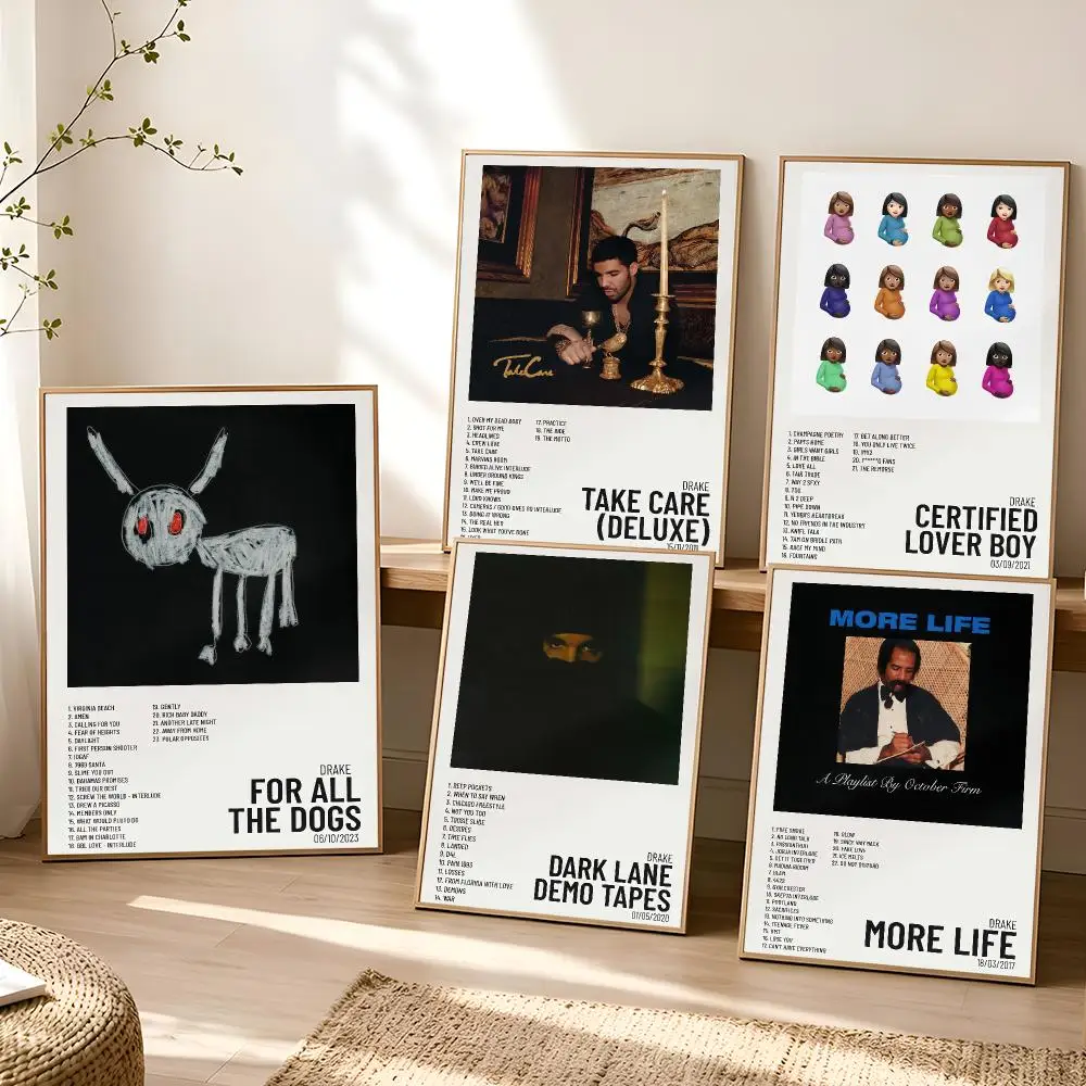 D-Drake Album Hip-Hop Rapper Poster Stickers Painting Self-Adhesive Mural HD Wall Decals for Bedroom Living Room Home Decor Gift