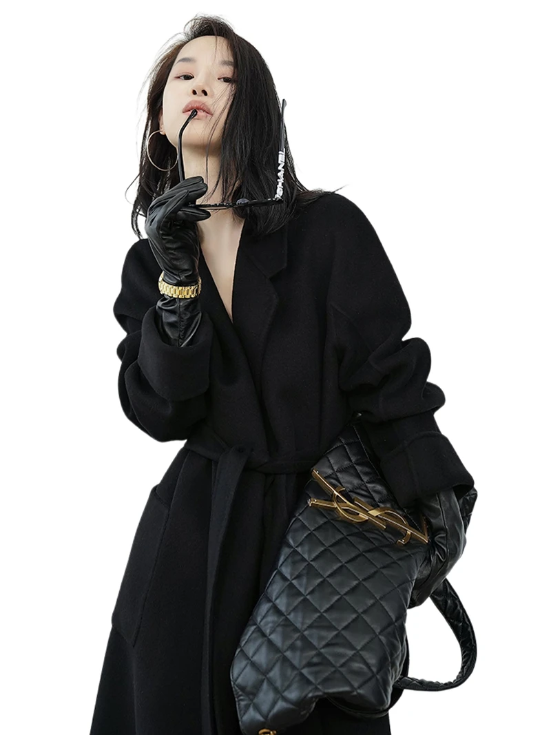 Beloved black double-sided wool woolen coat for women, mid-length cashmere coat for 2025 autumn and winter