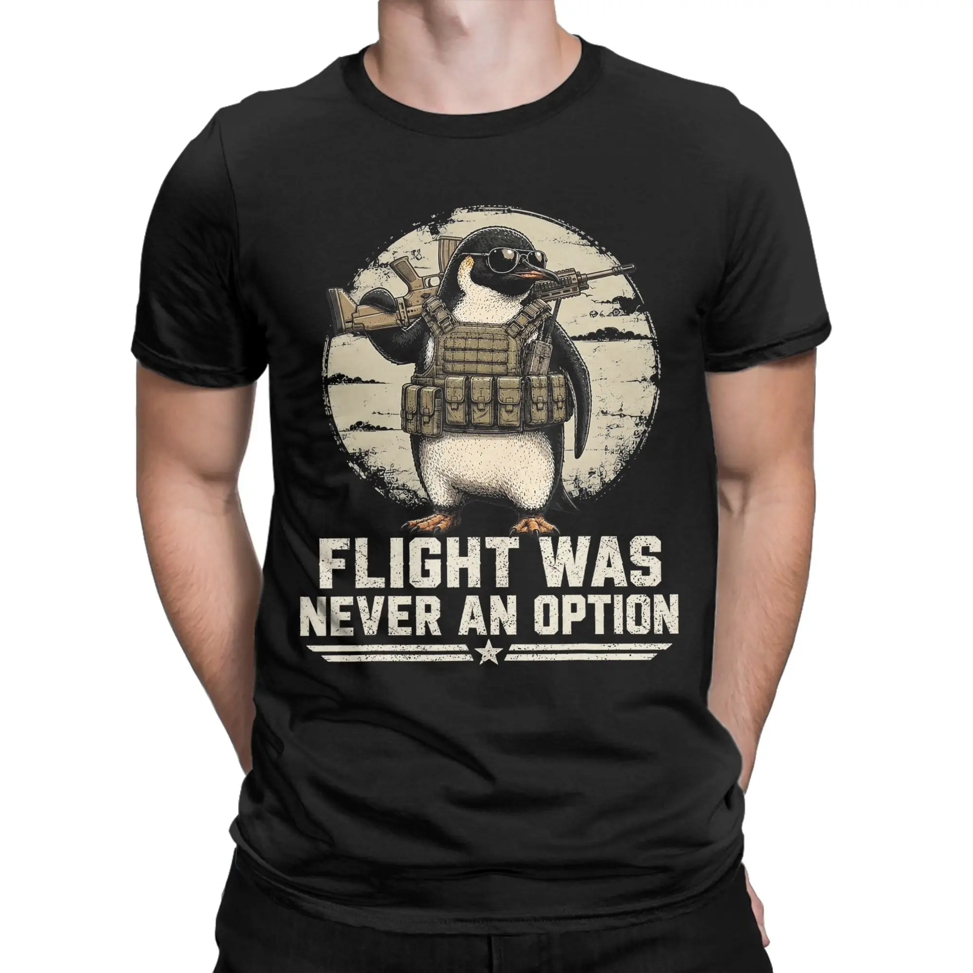 T Shirt Beach Funny Tactical Penguin Flight was Never an Option T Shirts Cotton Tee Shirt for Men Y2K Casual Short Sleeve Tees