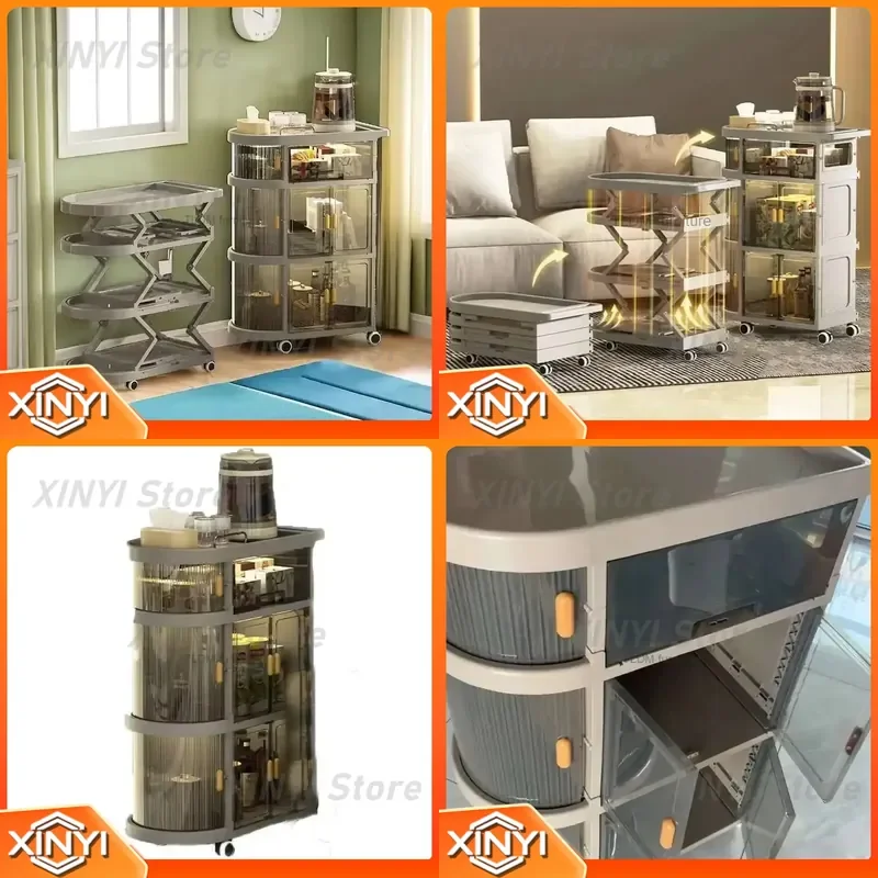 Multi-functional Folding Kitchen Trolley for Bedroom Living Room Storage Snacks Auxiliary Cart with Wheels