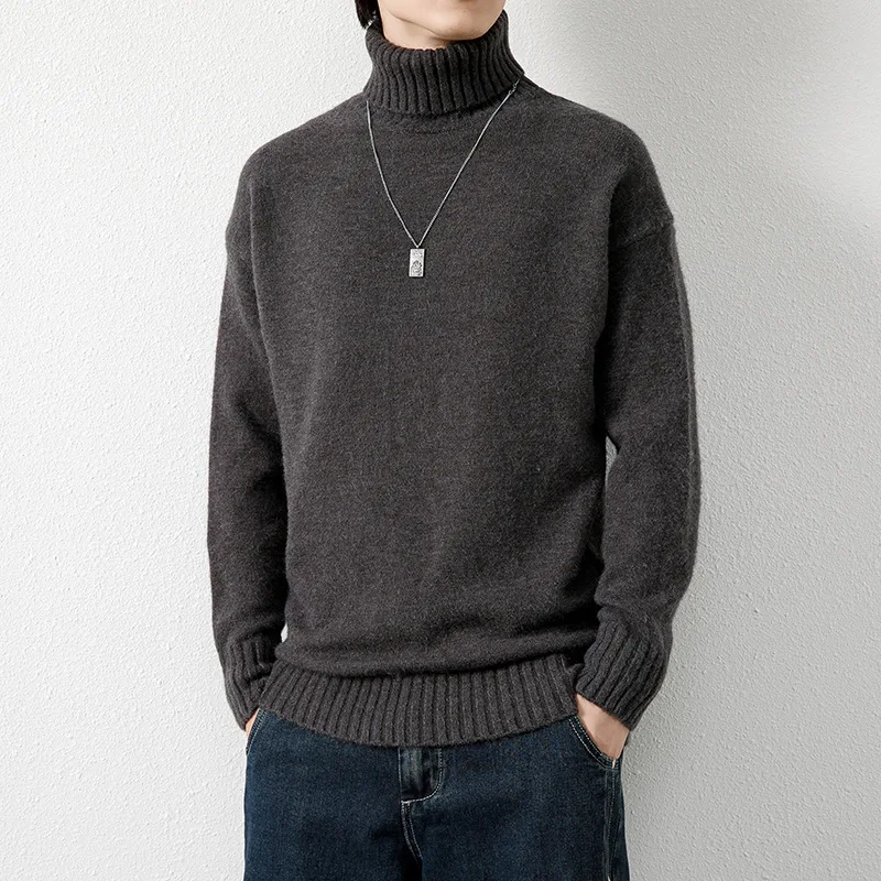 

Turtleneck Men's Sweater Autumn Winter Korean Style Solid Color Casual Literary Knitwear Loose Simple Fashion Versatile Pullover