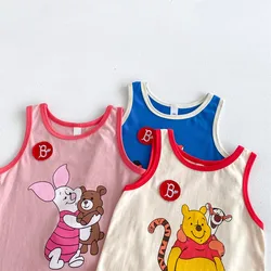 2024 Summer New Children Sleeveless Casual T Shirts Baby Boy Girls Cartoon Print Vest Toddler Fashion Loose Tee Top Kids Clothes