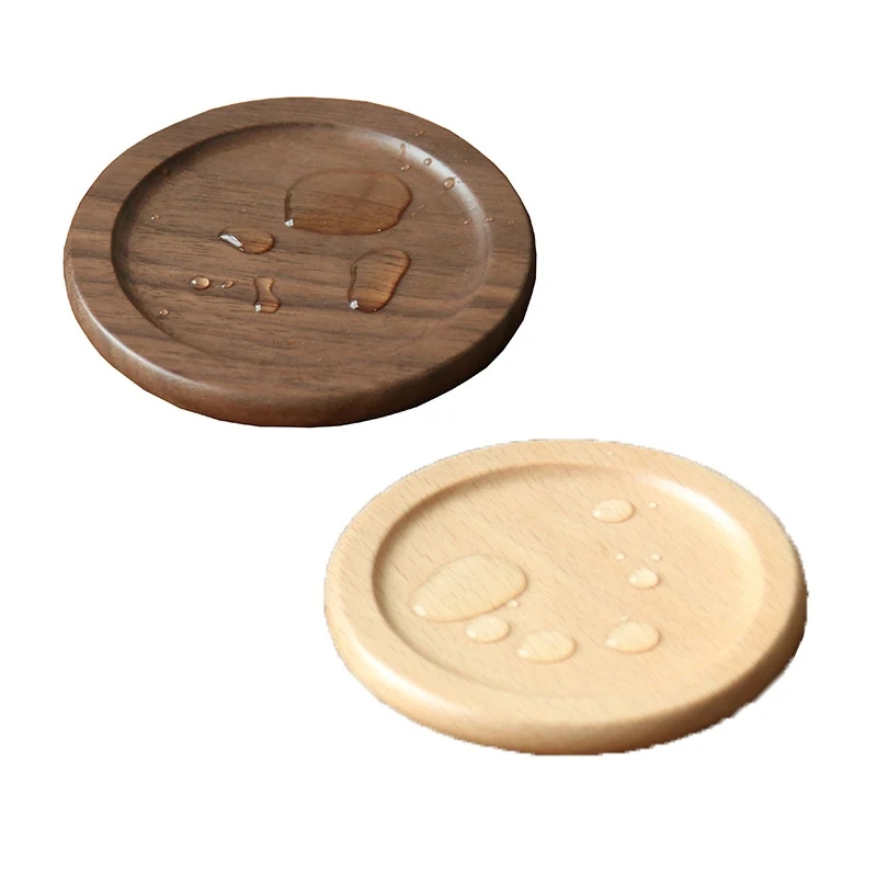 6 Pieces Wooden Coasters Set Black Walnut Solid Wood Round Table Mat Heat Insulation Pad Box Bottom Holder Placemat