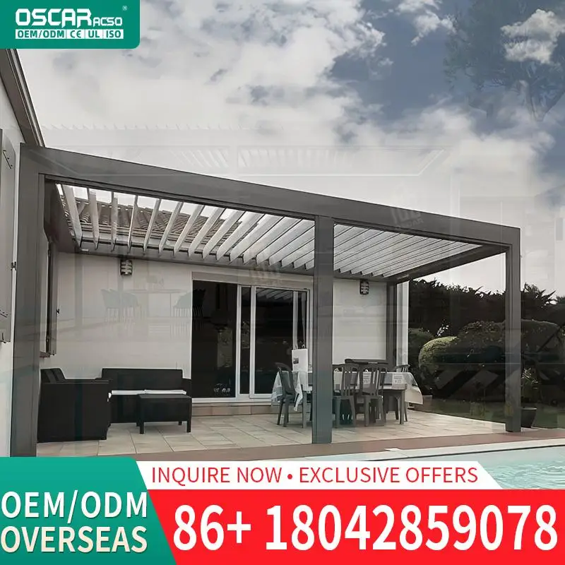 

Modern Motorized Automatic Louver Slats Gazebo Bioclimatic Louvered Aluminum for Garden Patio Backyard Pergola