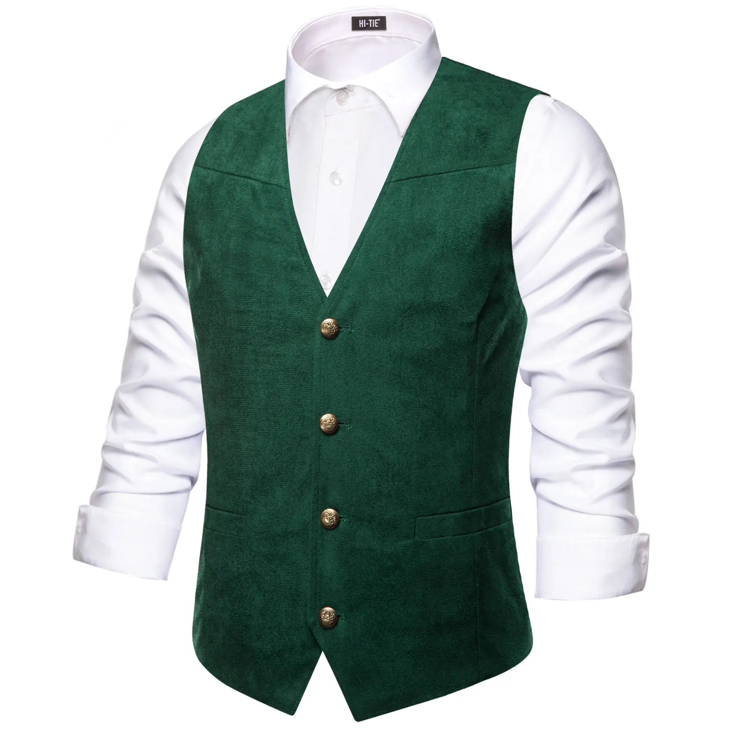 Hi-Tie Luxury Men Vest Suede Fabric Solid Waistcoat Casual Fit High Quality Wedding Business Beige Brown Black Red Green Silvery