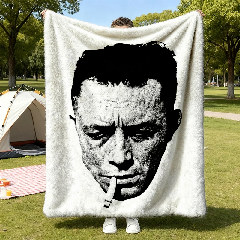 Albert Camus Portrait Cozy Blanket, Warm Blanket, Author, Writer, Stranger, Plague, Sartre, Kafka, Nietzsche, Dostoyevsk