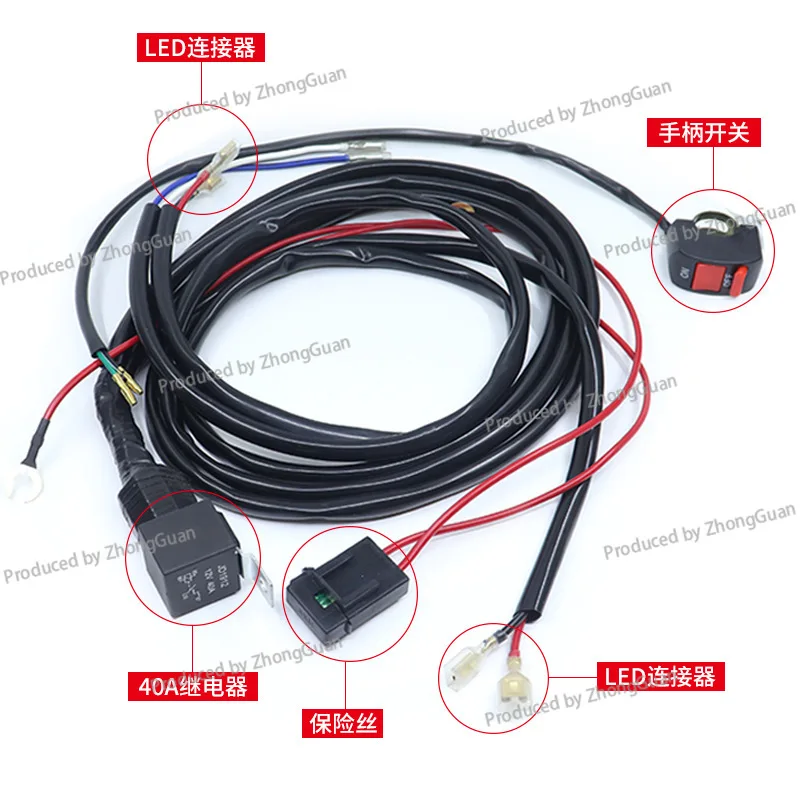 One-to-two Spotlights, Headlight Line Group, Car and Motorcycle LED Lights Flash, Wiring Harness