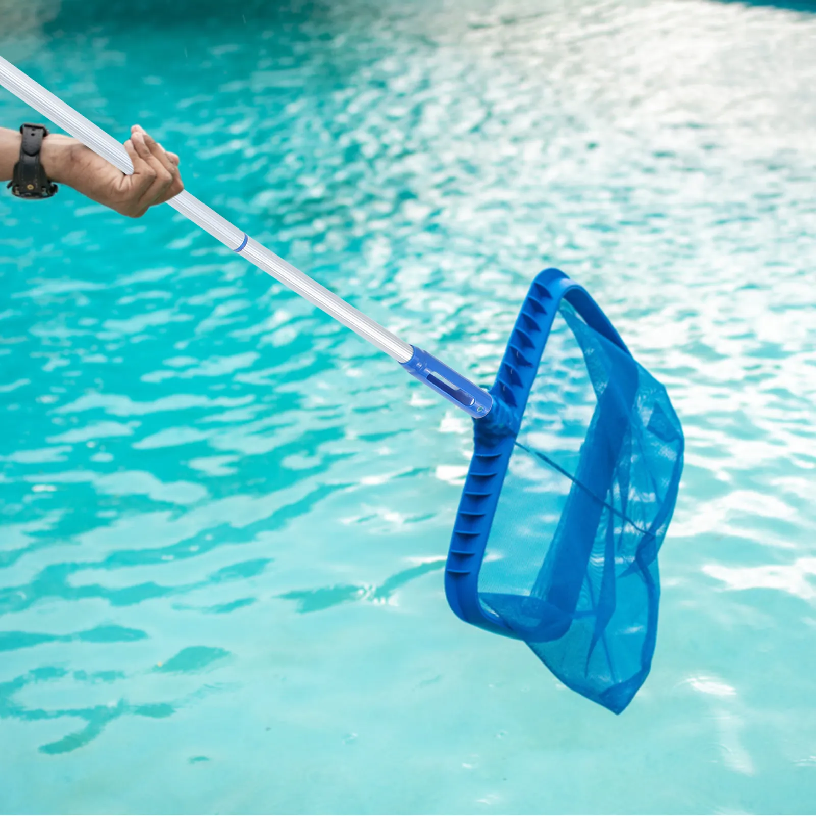 Detachable Aluminum Telescopic Swimming Pool Pole 3-Section Adjustable Length Pool Cleaning Tool for Skimming Various Depths