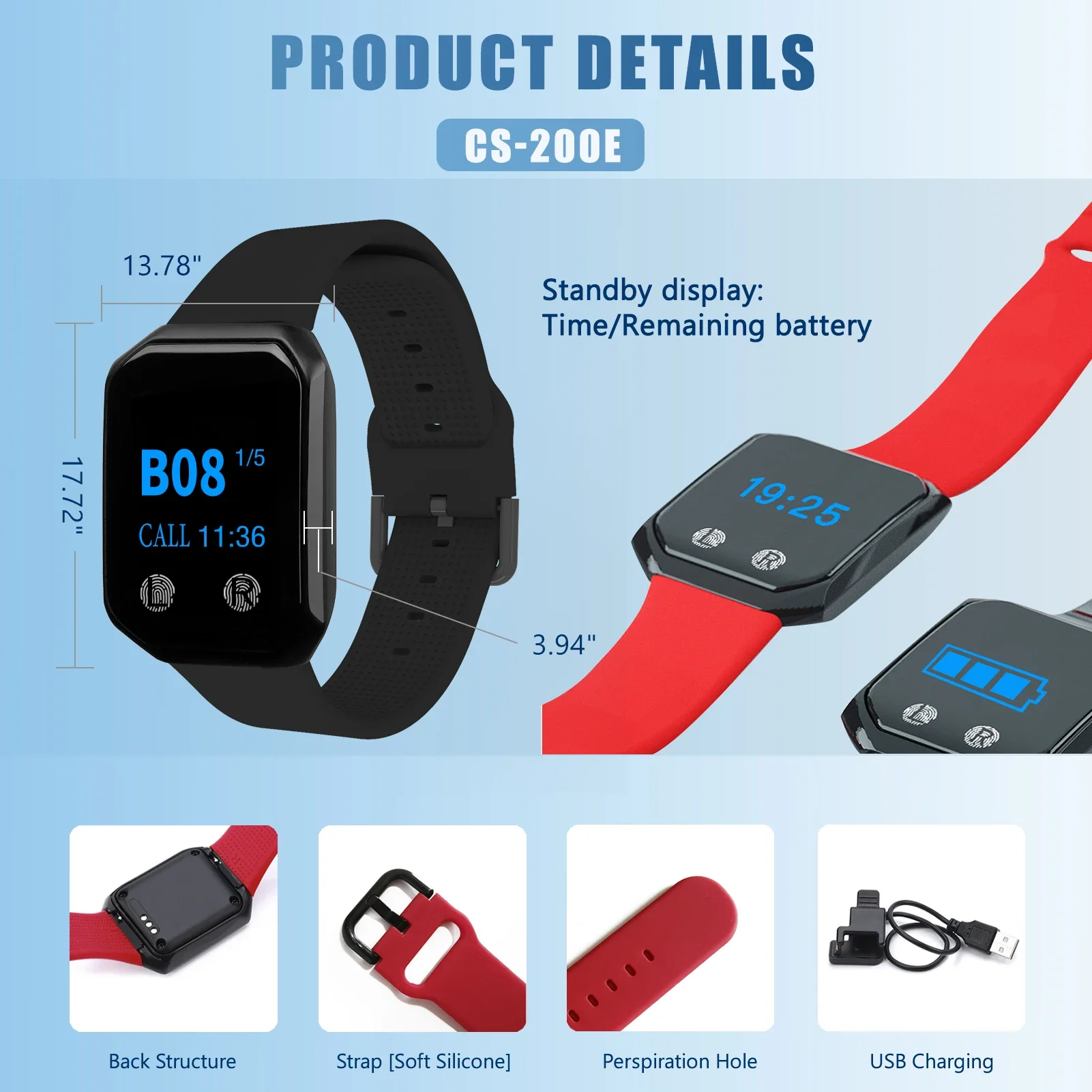 BYHUBYENG Ricevitore per orologi Sistema di chiamata wireless Impermeabile ricaricabile Cameriere Chiamata Ristorante Cercapersone Narghilè Cafe Clinica