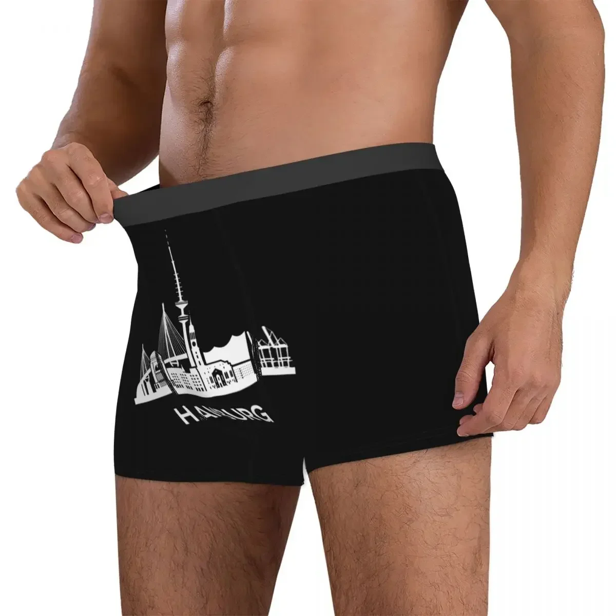 Boxer Underpants Shorts Hamburg City Skyline, Extended Version, White Panties Male Breathable Underwear for Homme Man Boyfriend