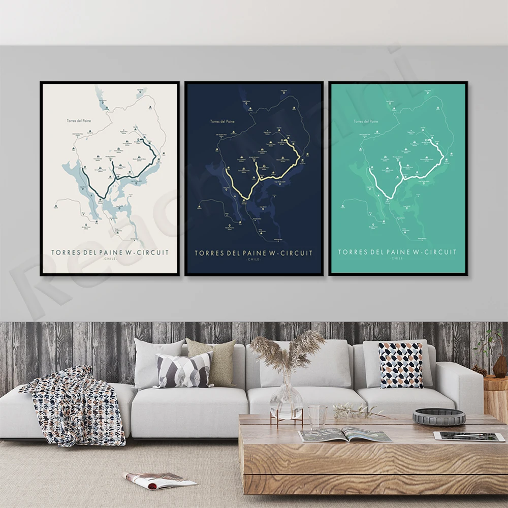 Torres Del Paine W Tour Poster | Torres Del Paine Circuit Diagram |  Hiking Poster | Surprise Gift for Hikers