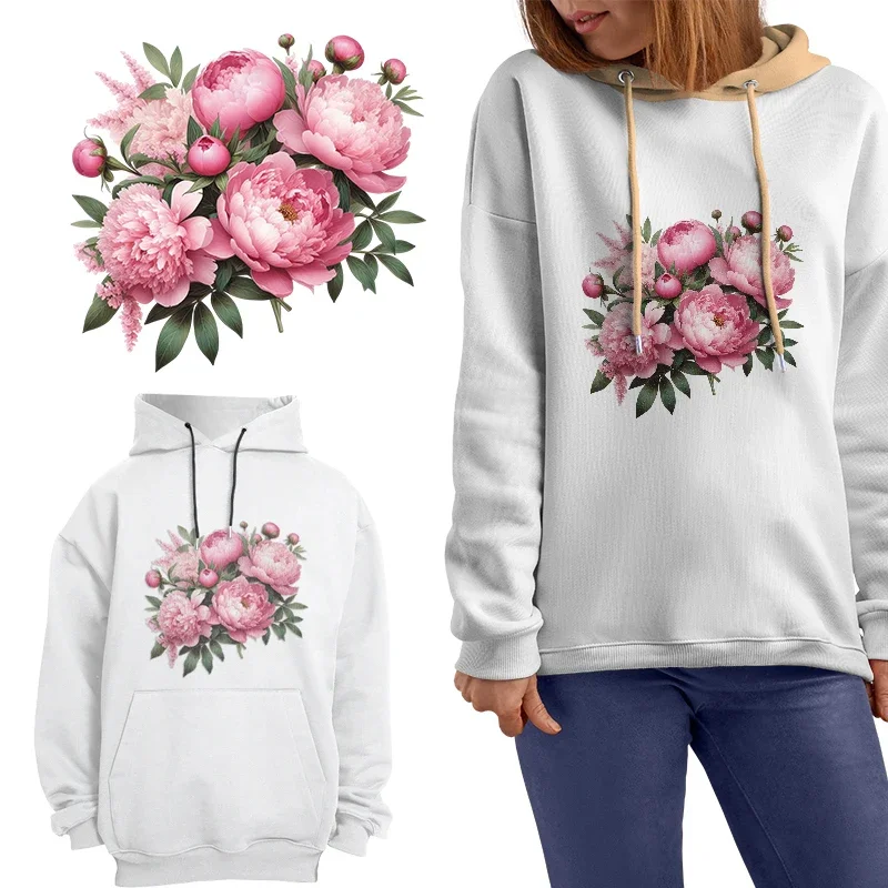 New watercolor pink peony flowers Iron on transfer for clothing dtf transfers ready to press Heat Transfer Printing