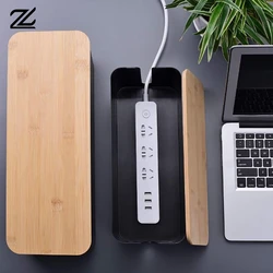 Cable Storage Box Power Strip Case Wooden Power Line Wire Management Organizer Anti-Dust Charger Socket Network Line Storage Bin