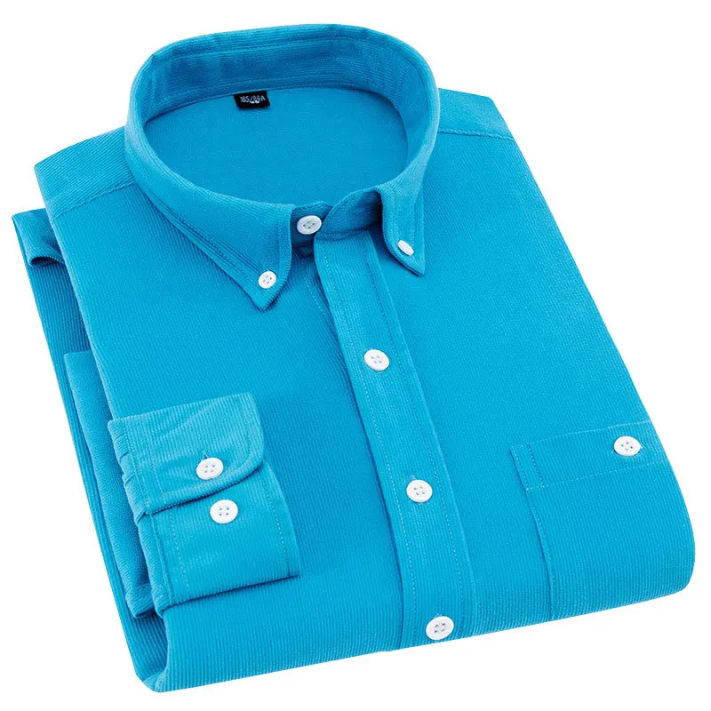 Men's Corduroy Shirt Long Sleeve Slim Fit Thick Button Down Casual Shirt M-5XL Korean Style Business Casual Shirts for Men