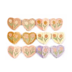 10pcs 34x30mm Heart Shape 2-color Patchwork Tulip Pattern Patches Embroidery Sewing Clothing Accessories Kids Headdress Decor