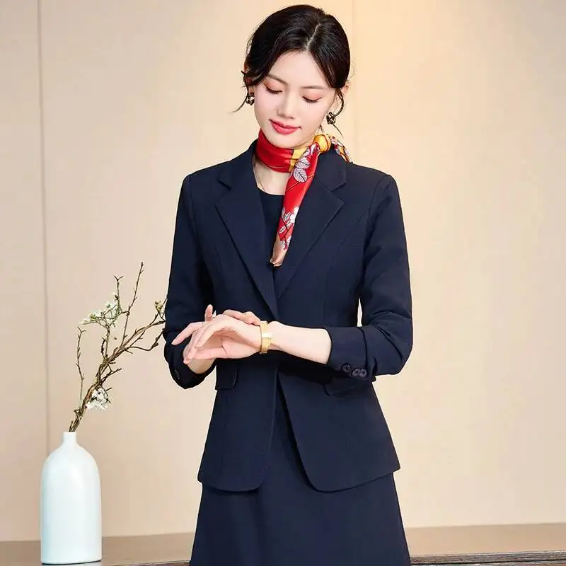 Blazers de negócios formais de tecido de alta qualidade outono inverno com vestido e jaquetas casaco profissional feminino conjunto de roupas de carreira