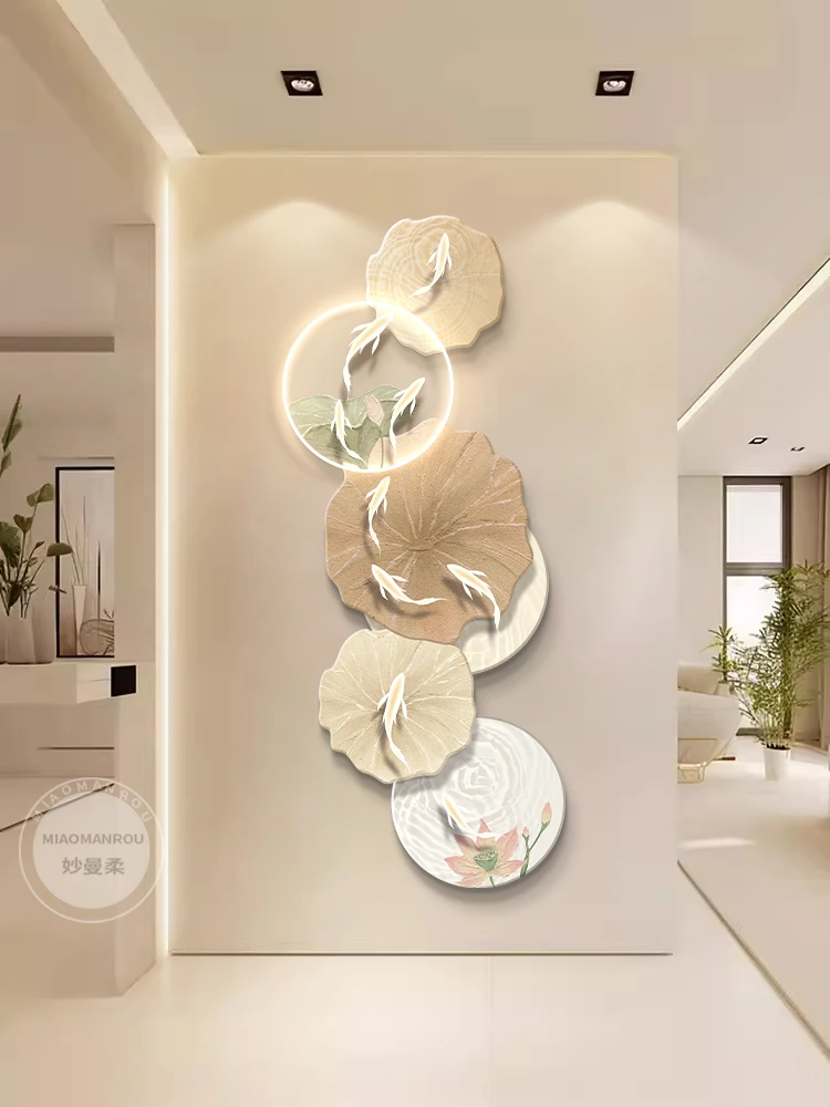 Nine Fish Painting Decoration Corridor Corridor Cream Wind Belt LED Light Mural Simple and Fresh Hanging Painting