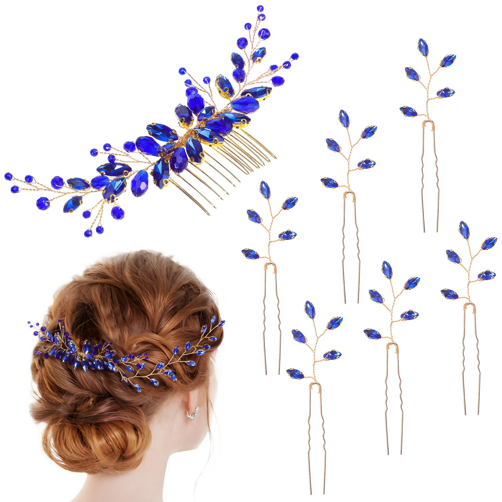 

1Set Wedding Rhinestone Hair Clips Decorative U Shaped Comb Leaf Shape Pins Hair Accessories for Bridal Bridesmaids Special