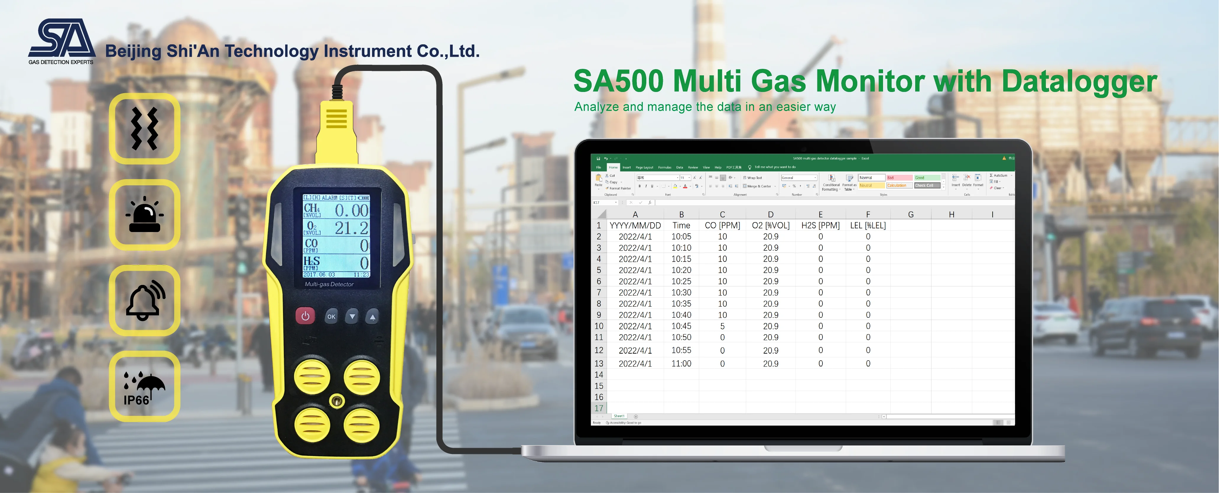 4 gas monitor with gas sampling pump LEL CO O2 H2S Multi gas detector datalogger