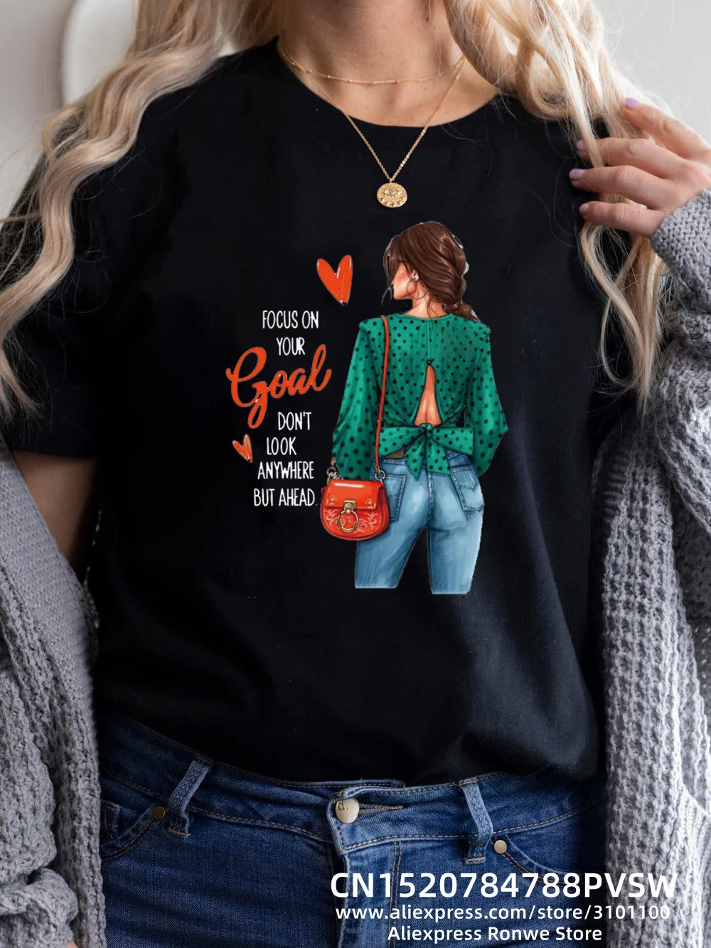 Focus On Your Goal Don't Look Anywhere But Ahead Girl Y2K T-shirts Women Kawaii 90S Sweetshirts Female Harajuku Clothing