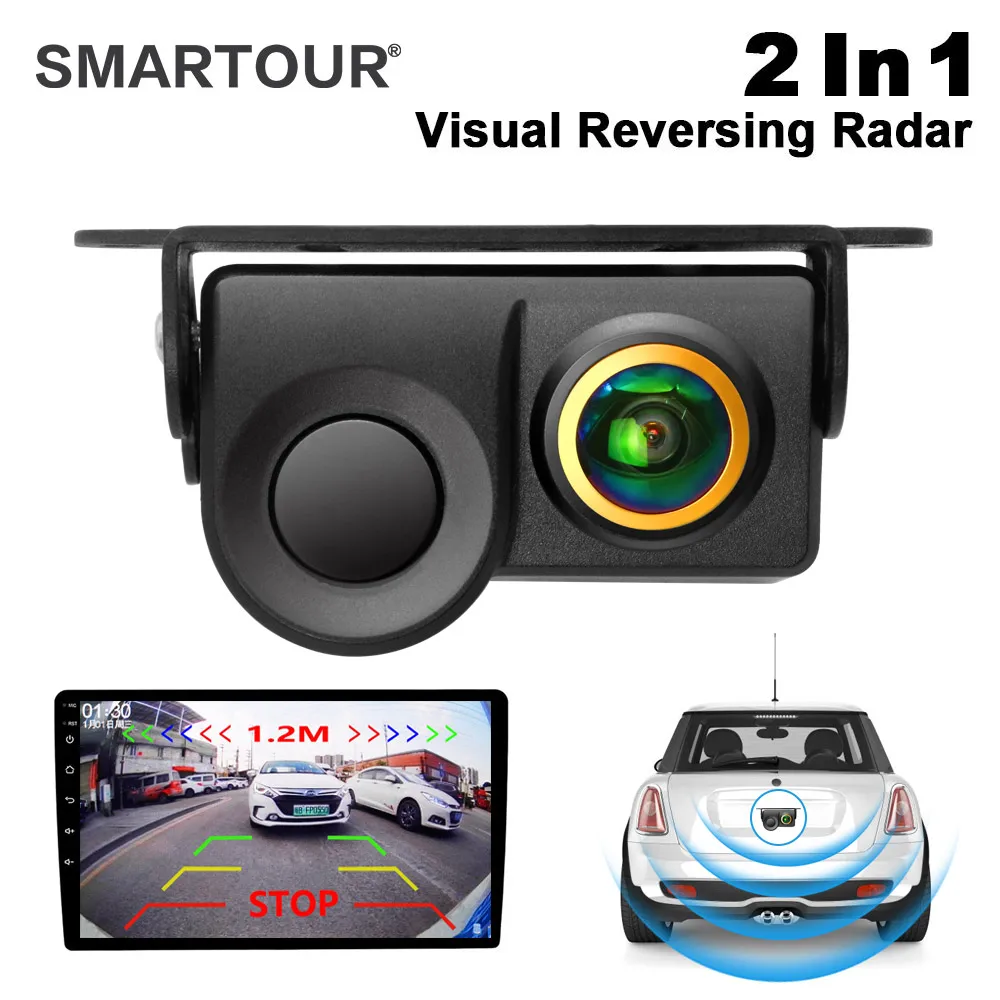 SMARTOUR 180 Degree 1080P Car Video Parking Sensor Reverse Visible Radar Detector System Night Vision Waterproof Reverse Camera