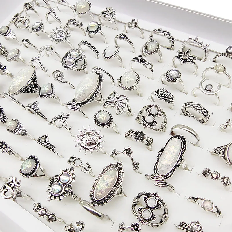 50 teile/los Großhandel Heißer Große Gefälschte Opal Geschnitzte Finger Ringe für Frauen Party Schönheit Kristall Blume Mond Sonne Schädel Crown bar Schmuck – Detail 11