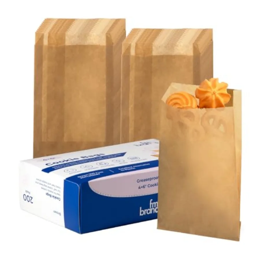 200 Pack 4x6" Cookie Bags, Paper Bag Envelopes, Disposable Pastry Bag, Greaseproof Brown Small Paper Treat Bags for Packaging D