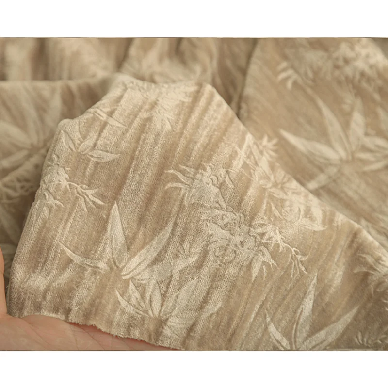 Camel Bamboo Forest Velvet Embossed Jacquard Fabric Retro Concave Convex Relief Half Skirt Designer Han Clothing Fabric