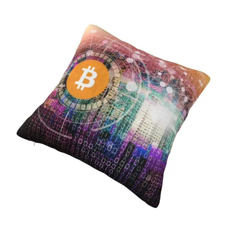 Custom Bitcoin Digital Crypto Matrix Code Pillow Covers Btc Blockchain Cryptocurrency Cushions Cover Square Pillowcase