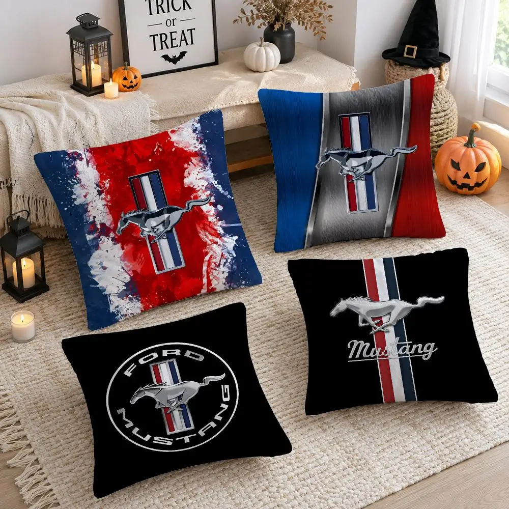 Car Fashion F-Ford M-MustangS Logo Cushion Cover Plush Decorative Pillow Case With Hidden Zipper Cutecore Room Decor For Home
