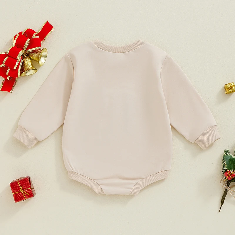 2024-07-25 Lioraitiin Baby Christmas Jumpsuit Letter Embroidered Round Neck Long Sleeve Sweatshirt Romper