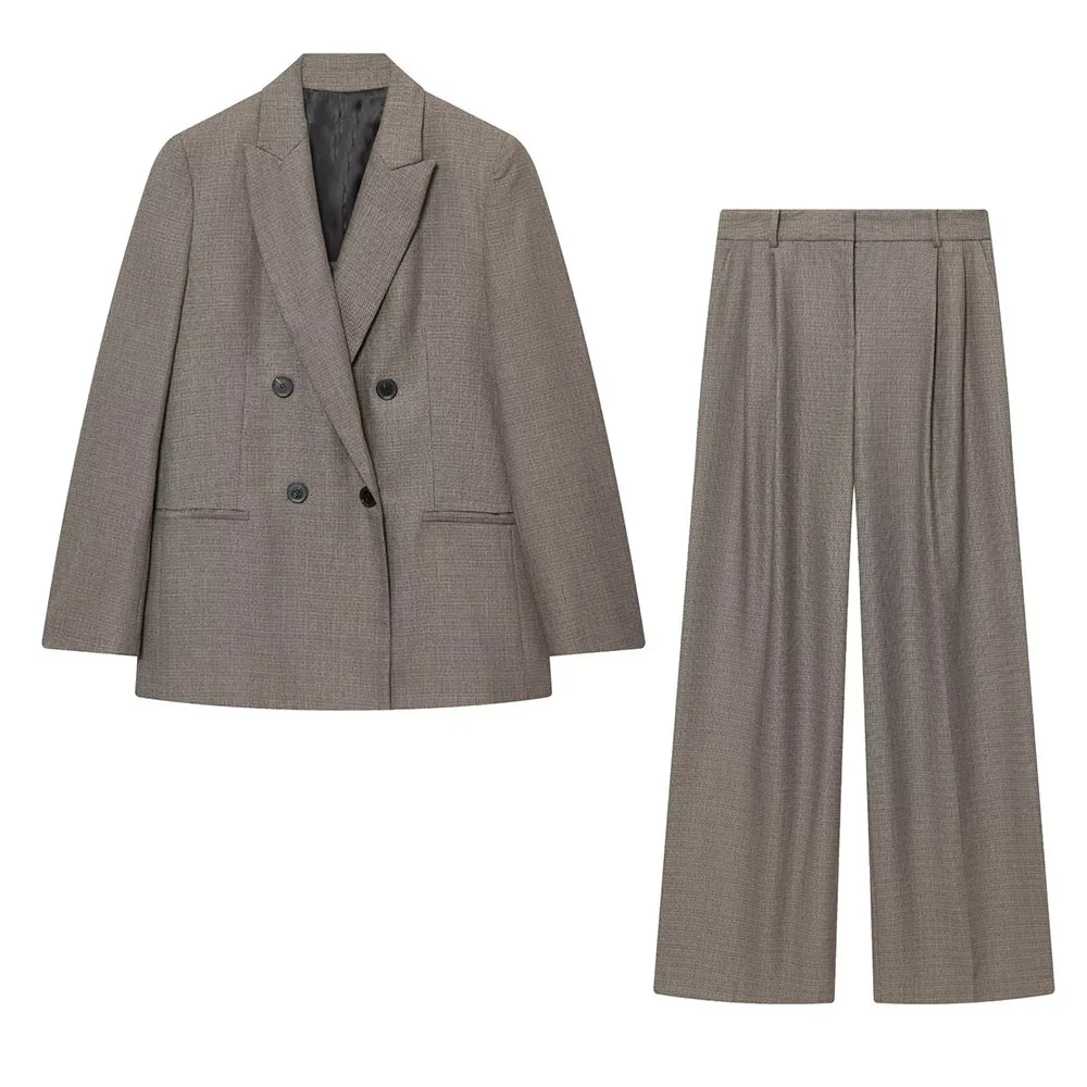 

DiYiG ЖЕНЩИНА 2025 Осенняя новая мода двубортный костюм универсальная куртка с длинными рукавами на молнии широкие брюки верхняя одежда Mujer