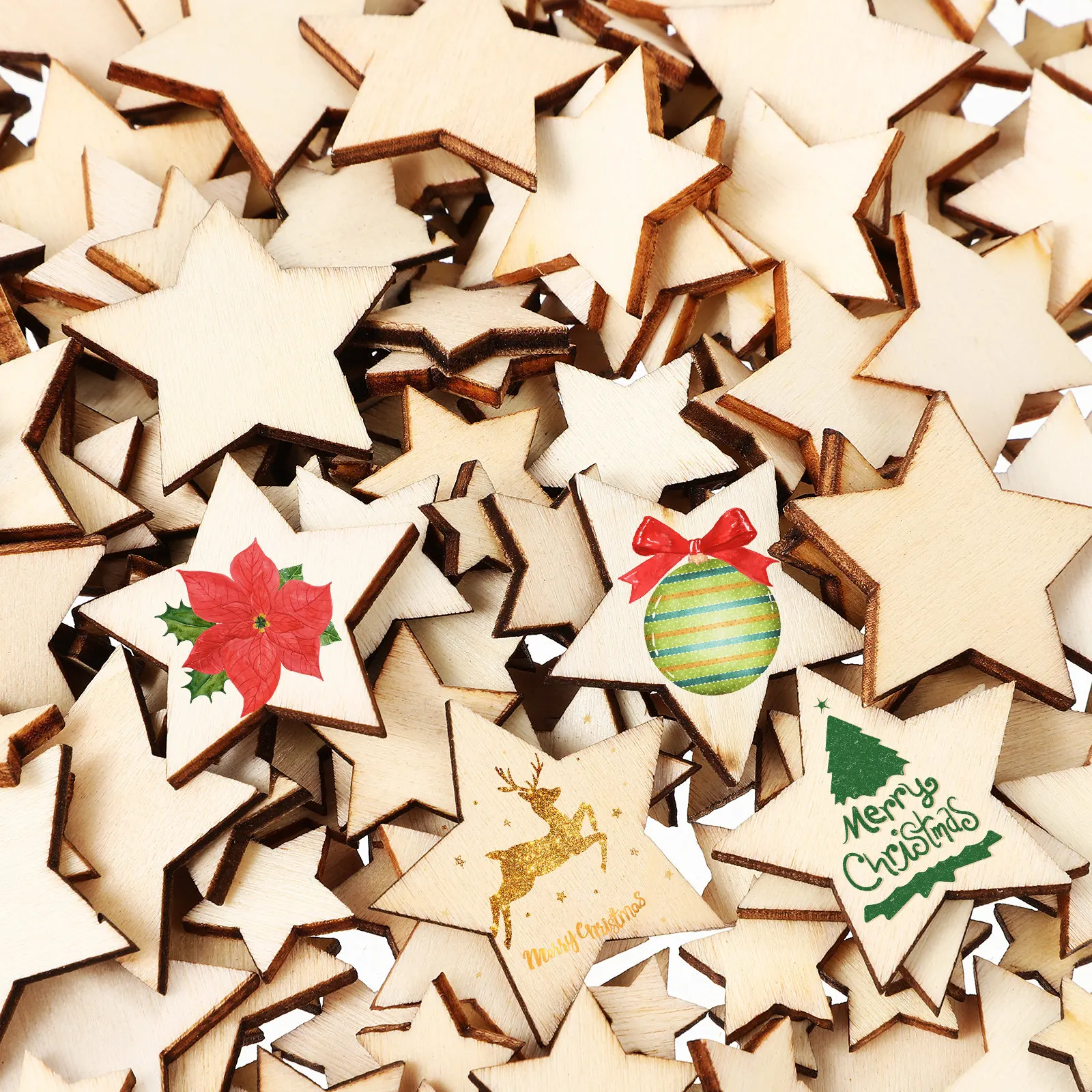 500pcs Mini Wooden Star Ornaments for Christmas Tree, Holiday Table Scatter, Bag Fillers & Craft Decor