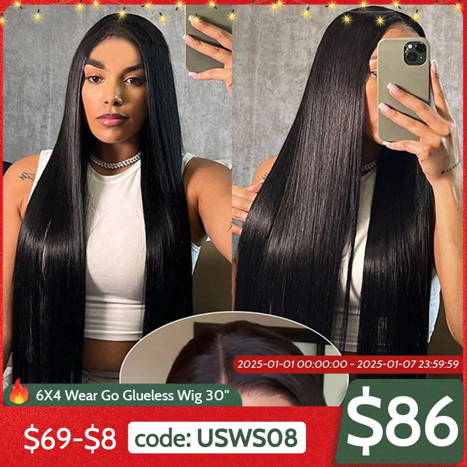 Yawawe hair 6X4 glueless wig human hair ready to wear wigs for women straight Lace Frontal Wig PreCut PrePlucked ready to go wig