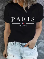 Plus rozmiar PARIS T-shirt z nadrukiem Krótki rękaw Crew Neck Casual Top na letnią i wiosnę Odzież damska