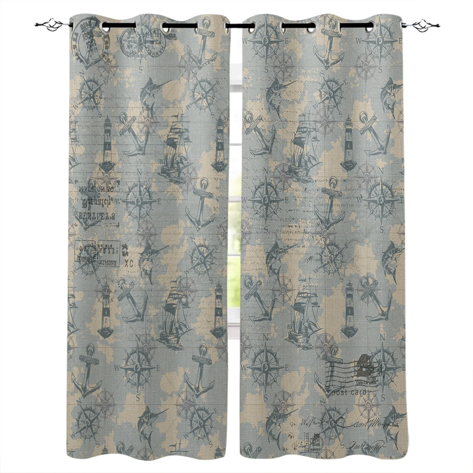 Vintage Routes Sailboats Compass Room Curtains Large Window Window Curtains Curtain Lights Bathroom Bedroom Kitchen Decor