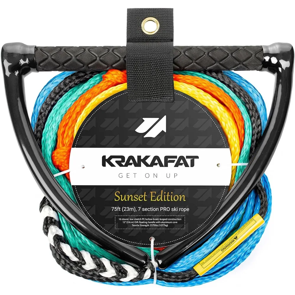 

75ft Water Ski Rope, Wakeboard Rope - 7 Sections with 13" EVA Diamond Grip Floating Handle -- Boat Tow Rope for Kneeboard