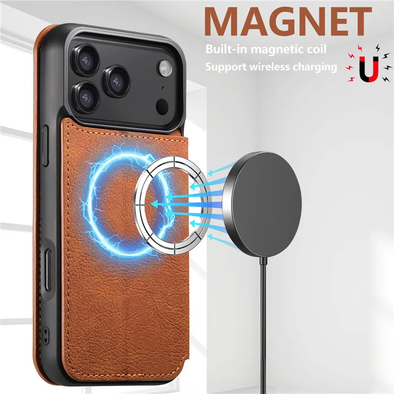 Portafoglio in pelle retrò Flip Forte copertura magnetica per iPhone 12 13 14 15 16 17 Pro Max Air Multi slot per schede Custodia per telefono