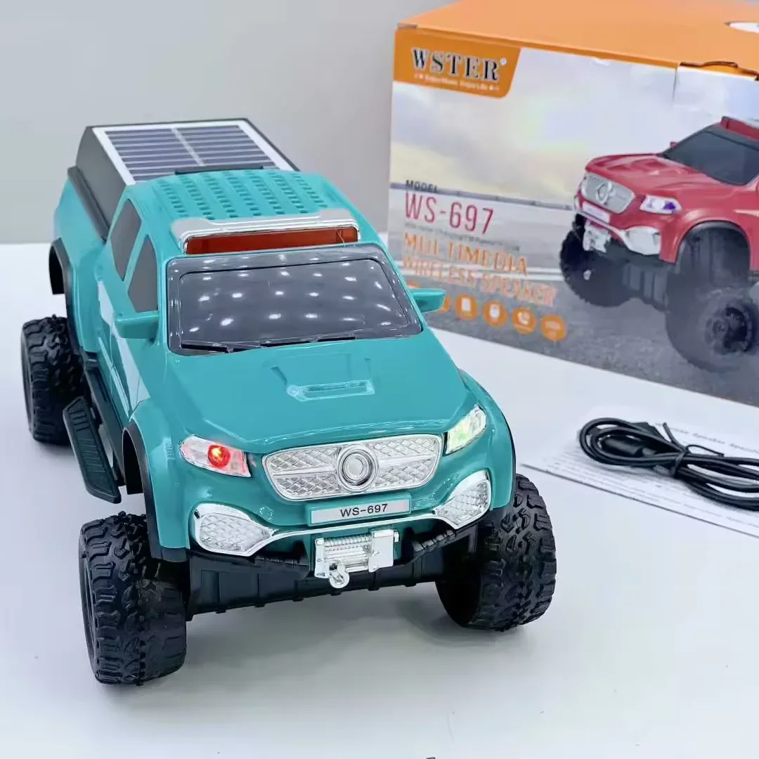 New Arrival Solar Powered SUV Car Shape Bluetooth Speaker with RGB Light TF USB FM Handsfree Call TWS Stereo Music Car Speakers