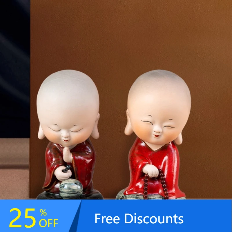 

XL Cute Shaking Head Calm Little Monk Figurine Ceramic Creative Ornament Living Room Home Desktop Decoration