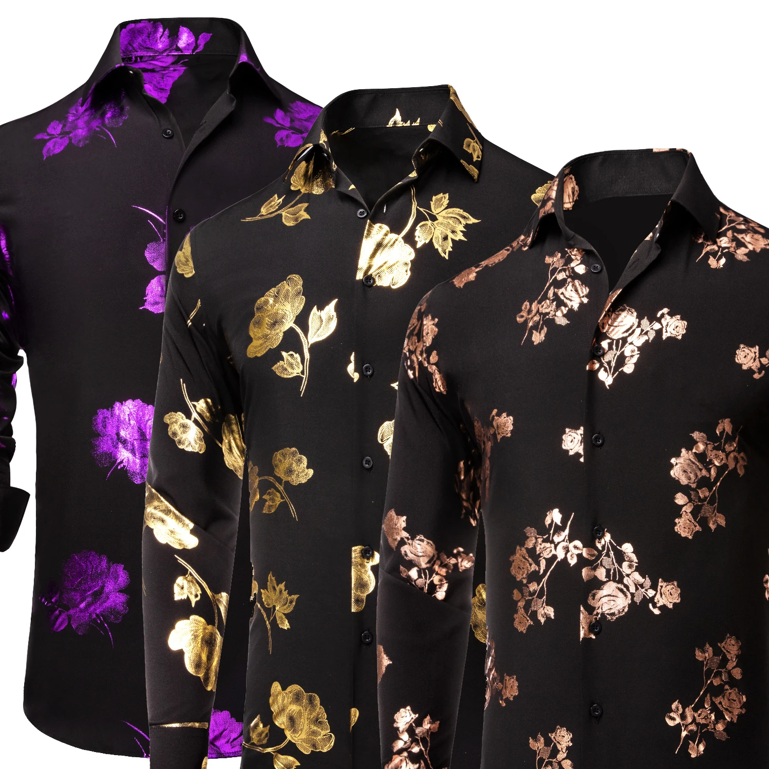 

Hi-Tie Black Golden Purple Print Floral Mens Shirts Long Sleeve Dress Causal Shirt Blouse for Male Wedding Gift Party Event