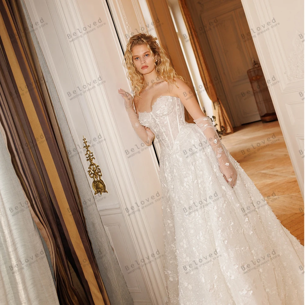 فساتين زفاف رائعة A Line تول متدرج زي العرائس دانتيل زينة بدون أكمام بدون ظهر فيستدوس دي نوفيا مخصصة 2026 #3