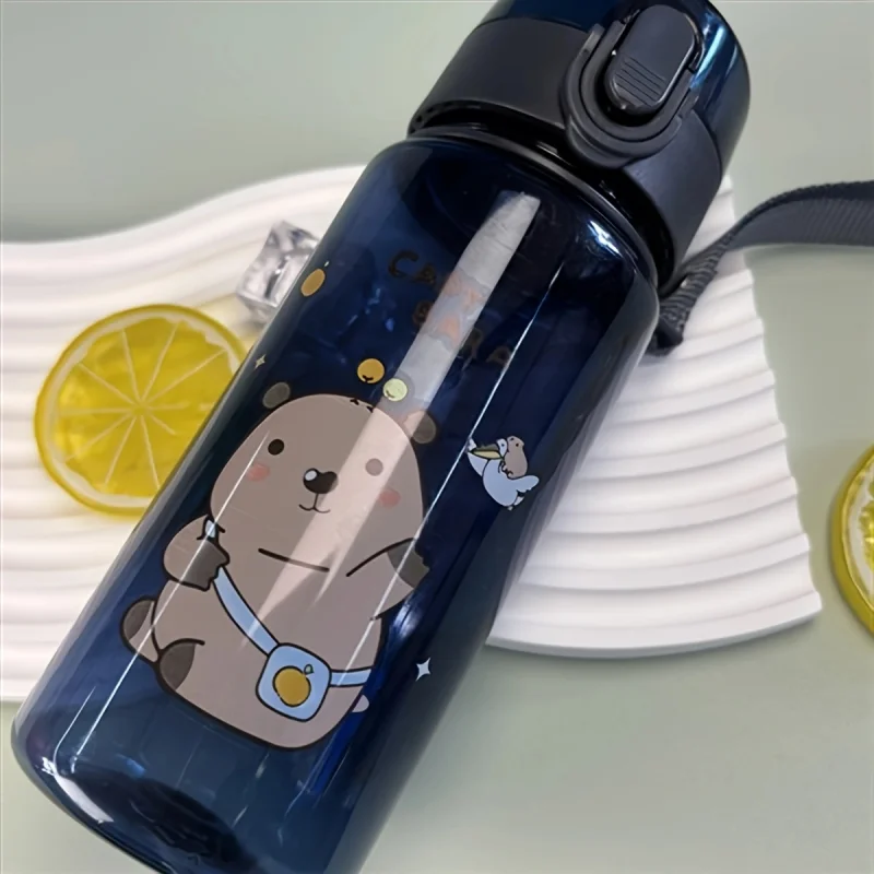 400 مللي كابيبارا كوب شفاف زجاجة ماء كرتونية لطيفة مع حزام حمل مانعة للتسرب المحمولة كوب للشرب في الهواء الطلق زجاجة رياضية