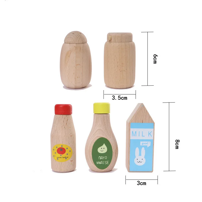 1Pcs Montessori Kitchen Toys Wooden Kitchen Play House Simulation Play House Condiment Bottles Educational Toy for Children Gift