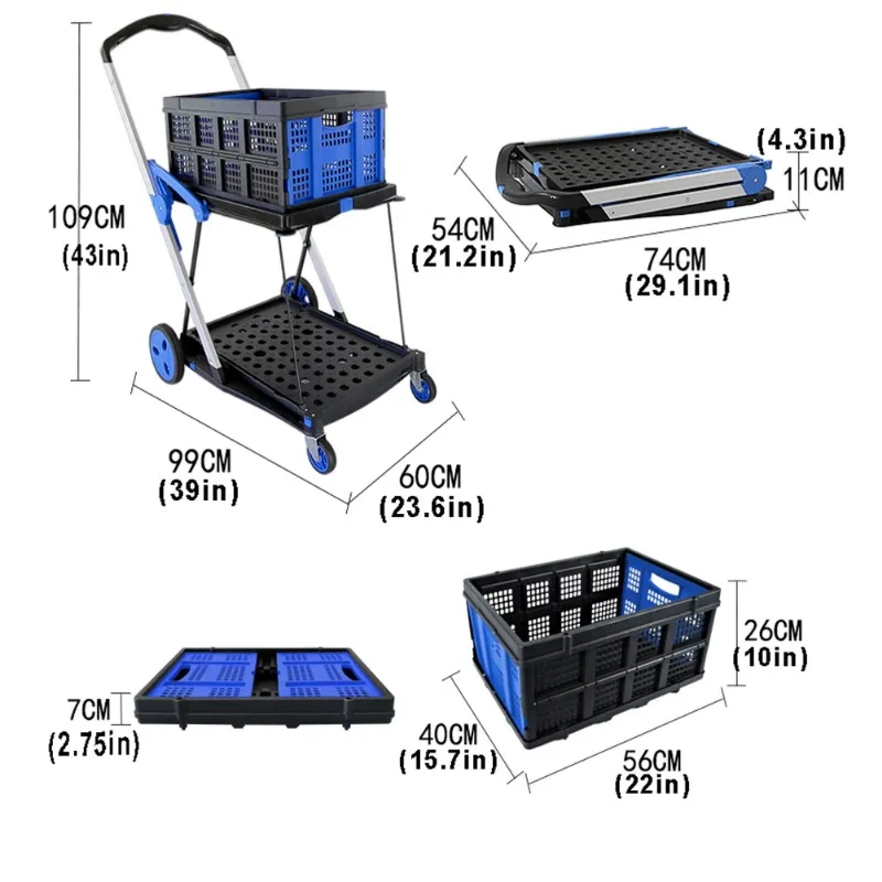 Double Decker Folding Cart Light Weight Grocery Cart Aluminum Folding Shopping Cart for Groceries