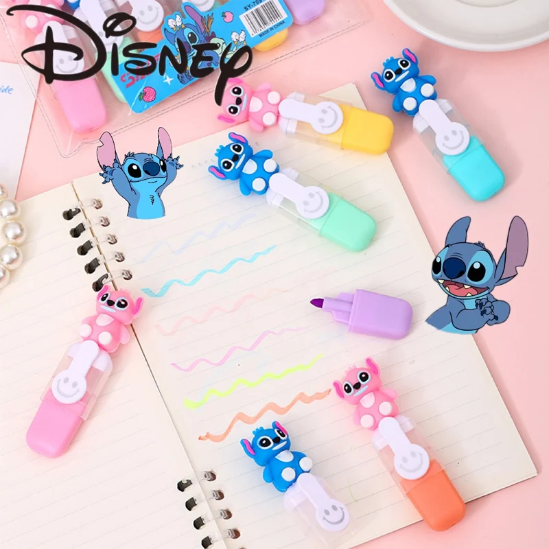 

6pcs/set Disney Anime Stitch Mini Highlighter Pen Bagged Cartoon 6 Colors DIY Handbook Pen Student Marker Stationery Kids Gifts